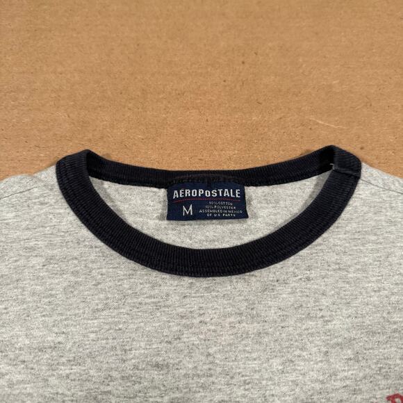 Y2K Aeropostale Ringer T-Shirt Track & Field A87 Logo Gray Black Trim Size M - Picture 5 of 6